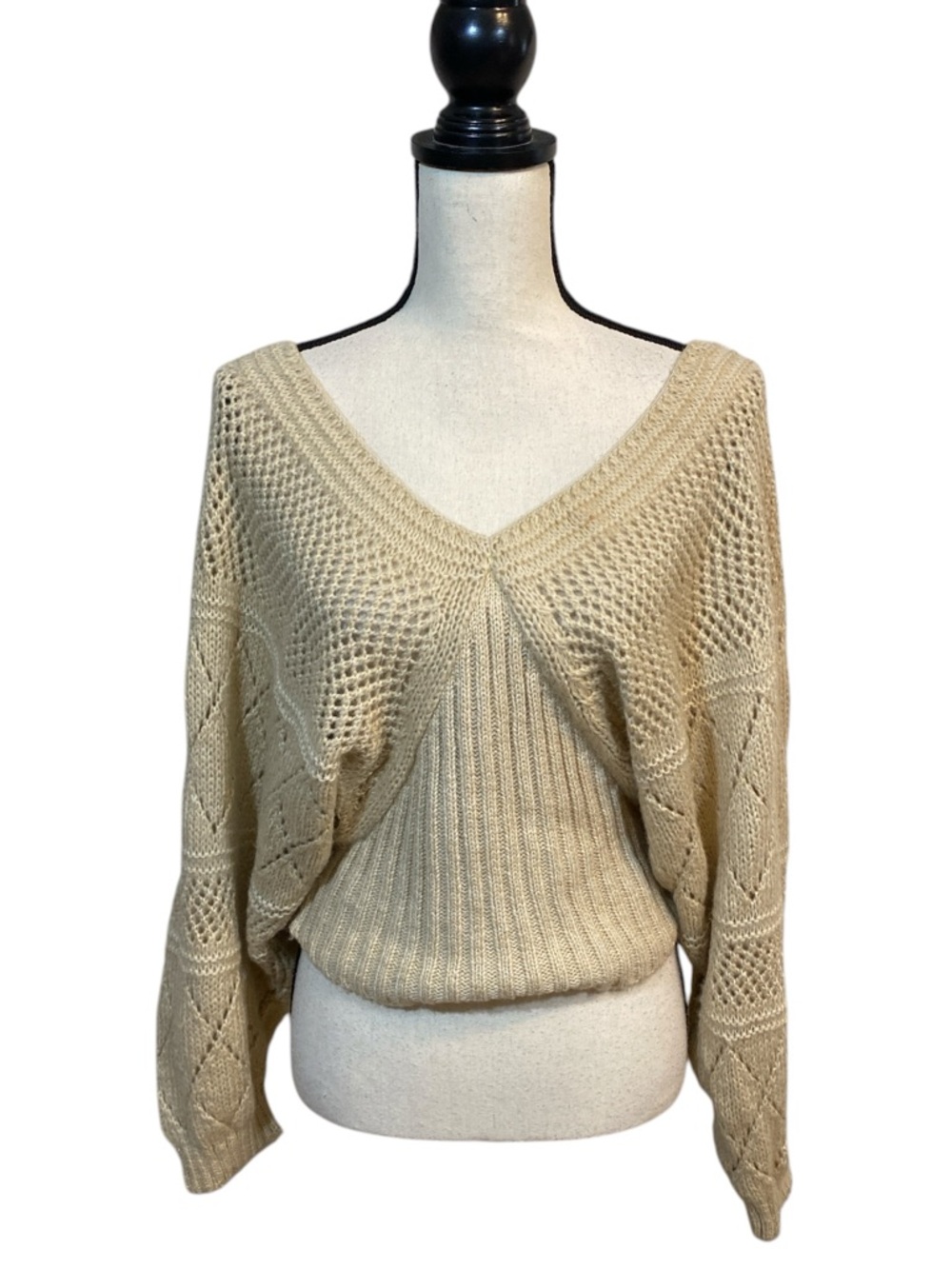 ASOS Batwing Sweater Oatmeal Tan Pointelle Knit Size 6